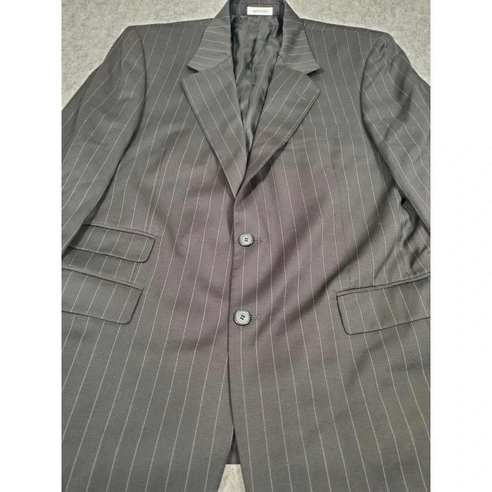 Yves Saint Laurent Mens Wool Blazer 41R Black Striped Suit Jacket Banker Italy